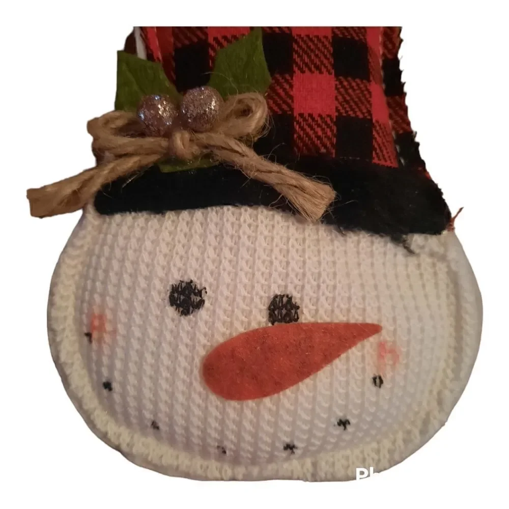 GBI Merry Christmas House Snowman Buffalo Plaid Plush Christmas Ornament